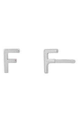 BYCHARI Small Initial Stud Earrings in 14K White Gold-F