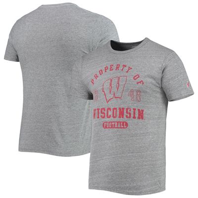 Men's League Collegiate Wear Heathered Gray Wisconsin Badgers Hail Mary Football Victory Falls Tri-Blend T-Shirt in Heather Gray
