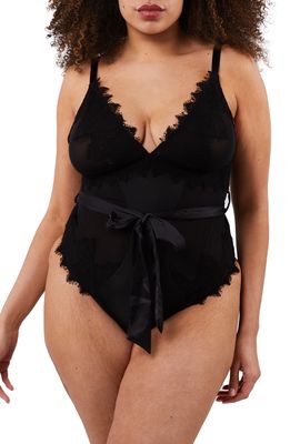 Playful Promises Lace & Mesh Teddy in Black