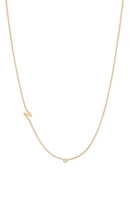 BYCHARI Small Asymmetric Initial & Diamond Pendant Necklace in 14K Yellow Gold-N