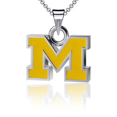 DAYNA DESIGNS Michigan Wolverines Enamel Pendant Necklace in Silver