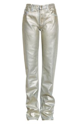 The Attico Painted Metallic High Waist Extralong Boyfriend Jeans in Platinum