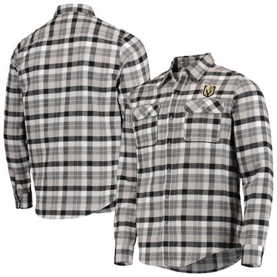 Men's Antigua Black/Gray Vegas Golden Knights Ease Plaid Button-Up Long Sleeve Shirt