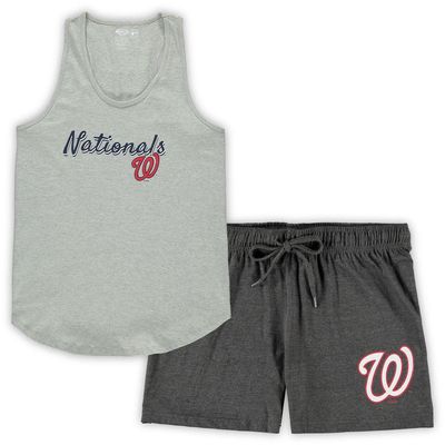 Women's Concepts Sport Heathered Gray/Heathered Charcoal Washington Nationals Plus Size Tank Top & Shorts Sleep Set in Heather Gray