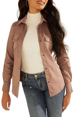 GUESS Daisy Faux Suede Snap Front Shirt in Gray Rose
