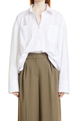 REMAIN Birger Christensen Nalia High-Low Organic Cotton Trapeze Shirt in Bright White