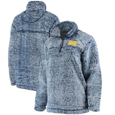 BOXERCRAFT Women's Navy Michigan Wolverines Sherpa Super Soft Quarter Zip Pullover Jacket