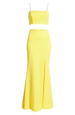 Xscape Crop Top & Skirt Set in Yellow