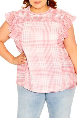 City Chic Sweet Check Ruffle Top in Pout Check