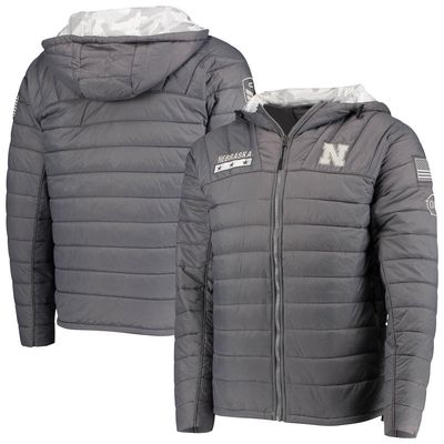 Men's Colosseum Gray/Camo Nebraska Huskers OHT Military Appreciation Iceman Snow Puffer Full-Zip Hoodie Jacket