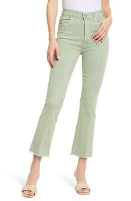 MOTHER The Hustler Fray Hem Flare Jeans in Iceberg Green