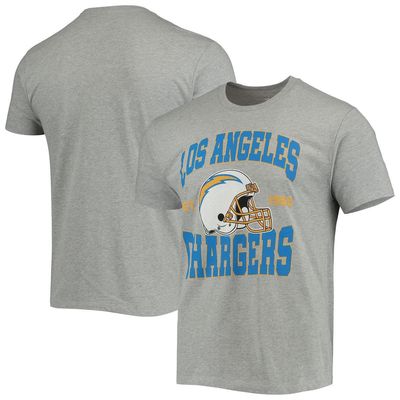 Men's Junk Food Heathered Gray Los Angeles Chargers Helmet T-Shirt in Heather Gray
