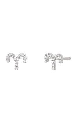 BYCHARI Zodiac Diamond Stud Earrings in 14K White Gold - Aries