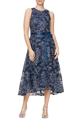 Alex & Eve Embroidered Sleeveless Cocktail Dress in Navy