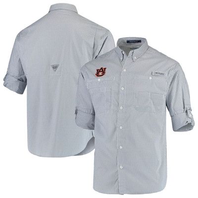 Men's Columbia Navy Auburn Tigers Gingham Collegiate Super Tamiami Omni-Shade Long Sleeve Button-Down Shirt