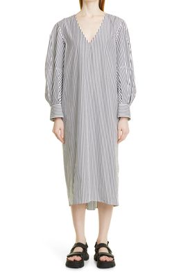 Maria McManus Stripe Long Sleeve Organic Cotton Poplin Midi Dress in Bxw Stripe