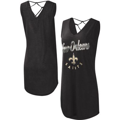 Women's G-III 4Her by Carl Banks Black New Orleans Saints Game Time Swim V-Neck Cover-Up Dress