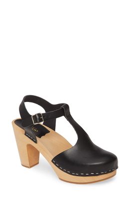 Swedish Hasbeens Sky T-Strap Pump in Black Leather