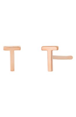 BYCHARI Small Initial Stud Earrings in 14K Rose Gold-T
