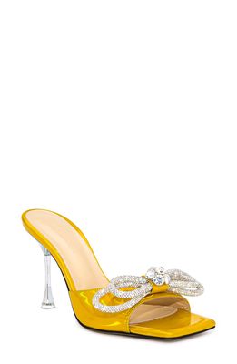 Mach & Mach Crystal Double Bow Square Toe Slide Sandal in Yellow