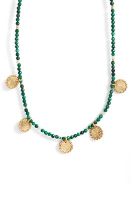 Crisobela Jewelry Raw Notes Malachite & Cultured Pearl Station Necklace in Gold
