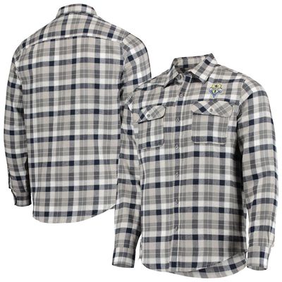 Men's Antigua Navy/Gray Seattle Sounders FC Ease Flannel Long Sleeve Button-Up Shirt