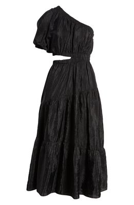 MOON RIVER One-Shoulder Cutout Midi Dress in Black