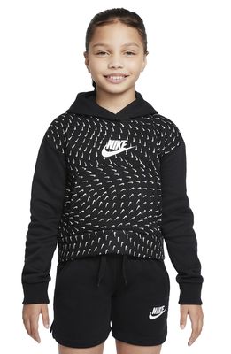 NIKE Kids' Sportswear Swoosh Fleece Hoodie in Black/White
