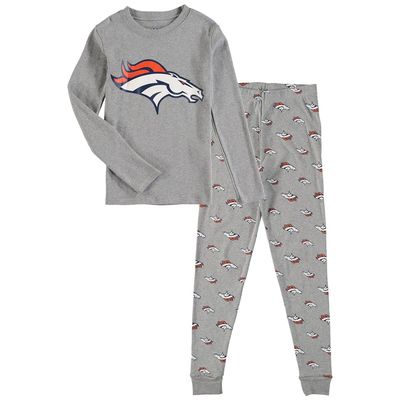 Outerstuff Youth Heathered Gray Denver Broncos Long Sleeve T-Shirt & Pants Sleep Set