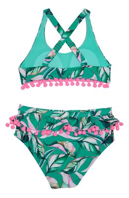 Beach Lingo Kids' Pompom Ruffle Two-Piece Swimsuit in Teal