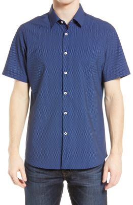 MOVE Performance Apparel Short Sleeve Button-Up Shirt in Navy Dot