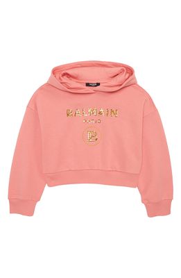 Balmain Kids' Sequin Logo Cotton Sweatshirt in 533 Pink