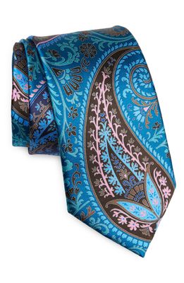 ZEGNA Teal Paisley Quindici Silk Tie in Md Grn Fan