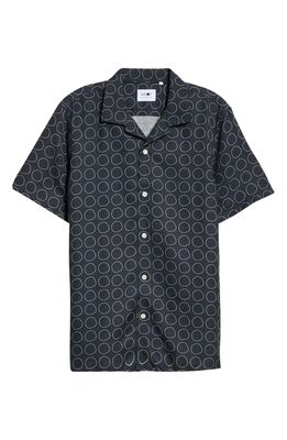 NN07 Myagi Short Sleeve Button-Up Camp Shirt in Navy Blue