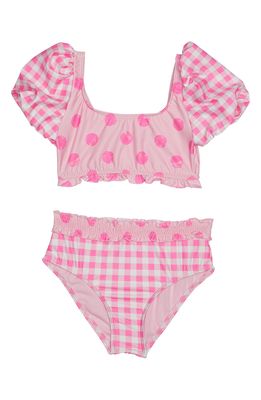 Beach Lingo Kids' Check Ruffle Two-Piece Swimsuit in Pink Punch