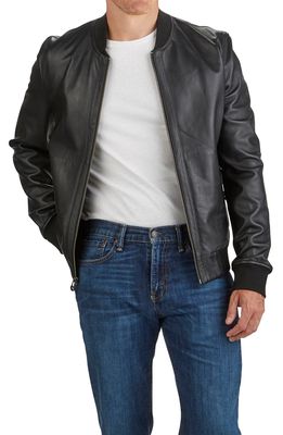 Cole Haan Bonded Leather Bomber Jacket in Black