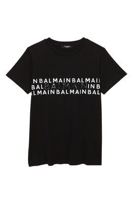 Balmain Kids' Repeat Logo Cotton T-Shirt in 930 Black