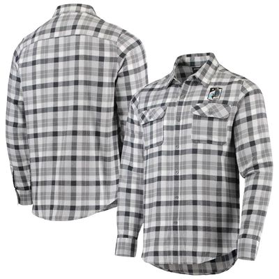Men's Antigua Gray/White Minnesota United FC Ease Flannel Long Sleeve Button-Up Shirt