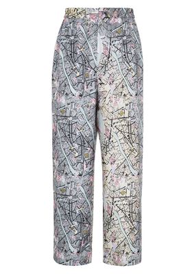 Fendi Men's Map Print Silk Pants in Rock