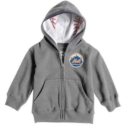 Toddler Soft as a Grape Heathered Gray New York Mets Baseball Print Full-Zip Hoodie in Heather Gray