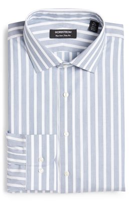 Nordstrom Men's Trim Fit Non-Iron Stripe Cotton Dress Shirt in White- Navy Txt Stripe
