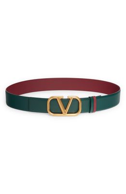 Valentino Garavani VLOGO Reversible Leather Belt in English Green Rubino