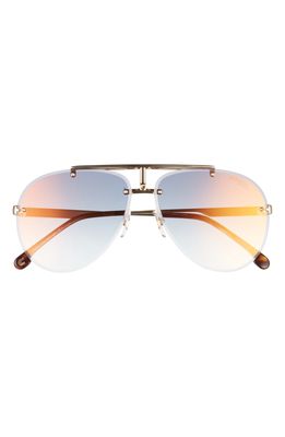 Carrera Eyewear 62mm Rimless Aviator Sunglasses in Gold/Brown Shaded Blue Mirror