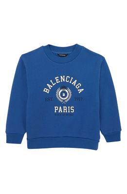 Balenciaga Kids' College Crest Cotton Logo Graphic Sweatshirt in Ocean Blue