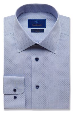 David Donahue Luxury Non-Iron Trim Fit Geo Dress Shirt in Blue/White