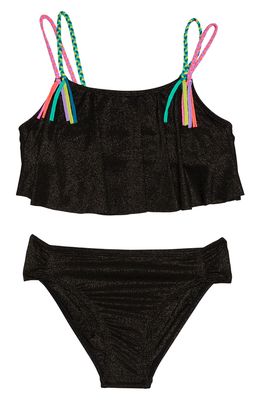 Beach Lingo Kids' Tassel Sparkle Two-Piece Swimsuit in Black