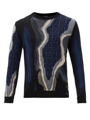 Fendi - Ff-jacquard Cotton-blend Sweater - Mens - Navy Multi