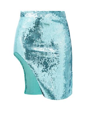 Loewe - Asymmetric Sequinned-jersey Mini Skirt - Womens - Green