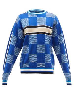 Ahluwalia - Checkerboard-jacquard Merino-blend Sweater - Mens - Blue