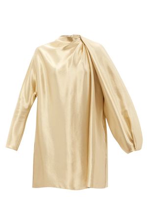 Fendi - Draped-neck Silk-blend Dress - Womens - Gold